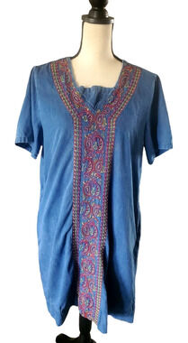 Go Softly Patio Embroidered Denim Dress Sz M